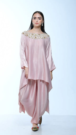 Powder Pink Dhoti And Cape Set