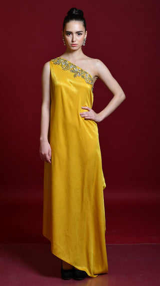 Sunshine Yellow One Shoulder Off Tunic Dress