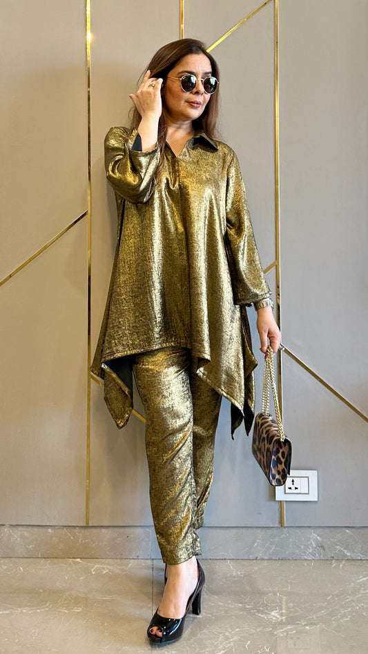 Glossy Gold High-Low Co-ord Set