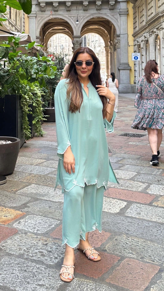 Sea Green Aisha Embroidered Co-ord Set