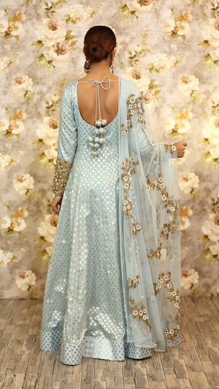 Peach Floral Embroidered Dupatta Anarkali Set