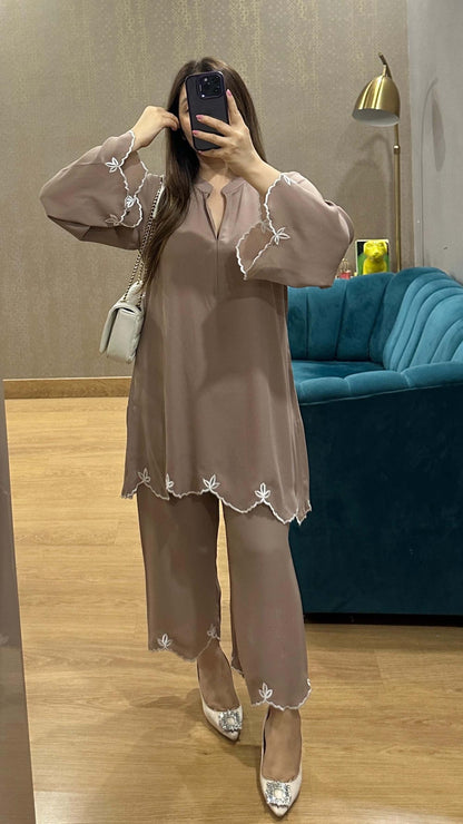 Mocha Aisha Embroidered Co-ord Set