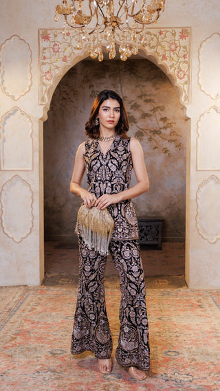 Black Adaa Sleeveless Embroidered Coord Set