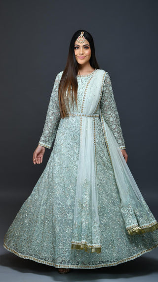 Mint Green Hand Embroidered Gown