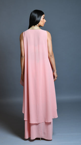 Salmon Pink Drape Skirt And Cape Set