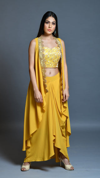 Mustard Yellow Drape Skirt And Cape Set