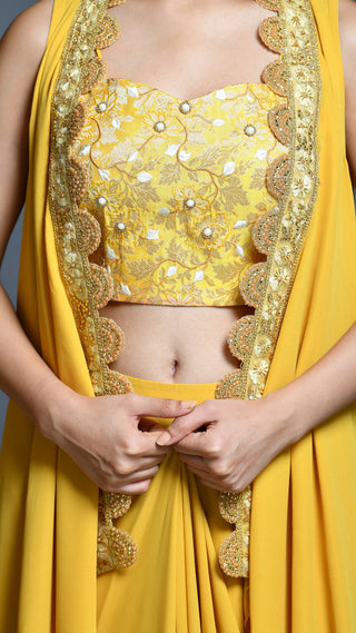 Mustard Yellow Drape Skirt And Cape Set