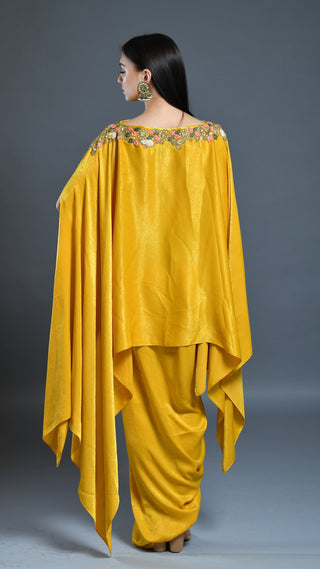 Mustard Yellow Dhoti Drape Skirt And Cape Set