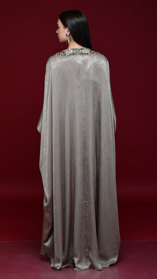 Ash Grey Pale Pink Drape Skirt, Crop-Top And Cape Set