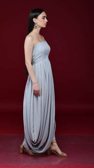 Rose Quartz Pink Light Grey Drape Skirt, Crop-Top Cape Set