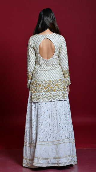 Light Grey Lucknowi Chikankari Embroidered Lehenga Set