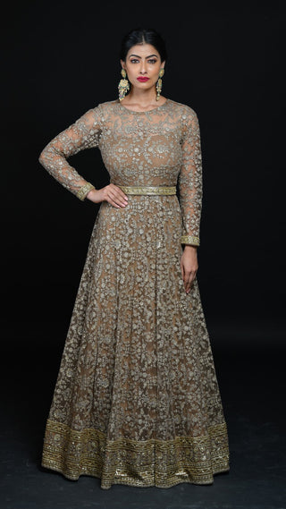 Ash Brown Embroidered Gown | Wedding Gowns