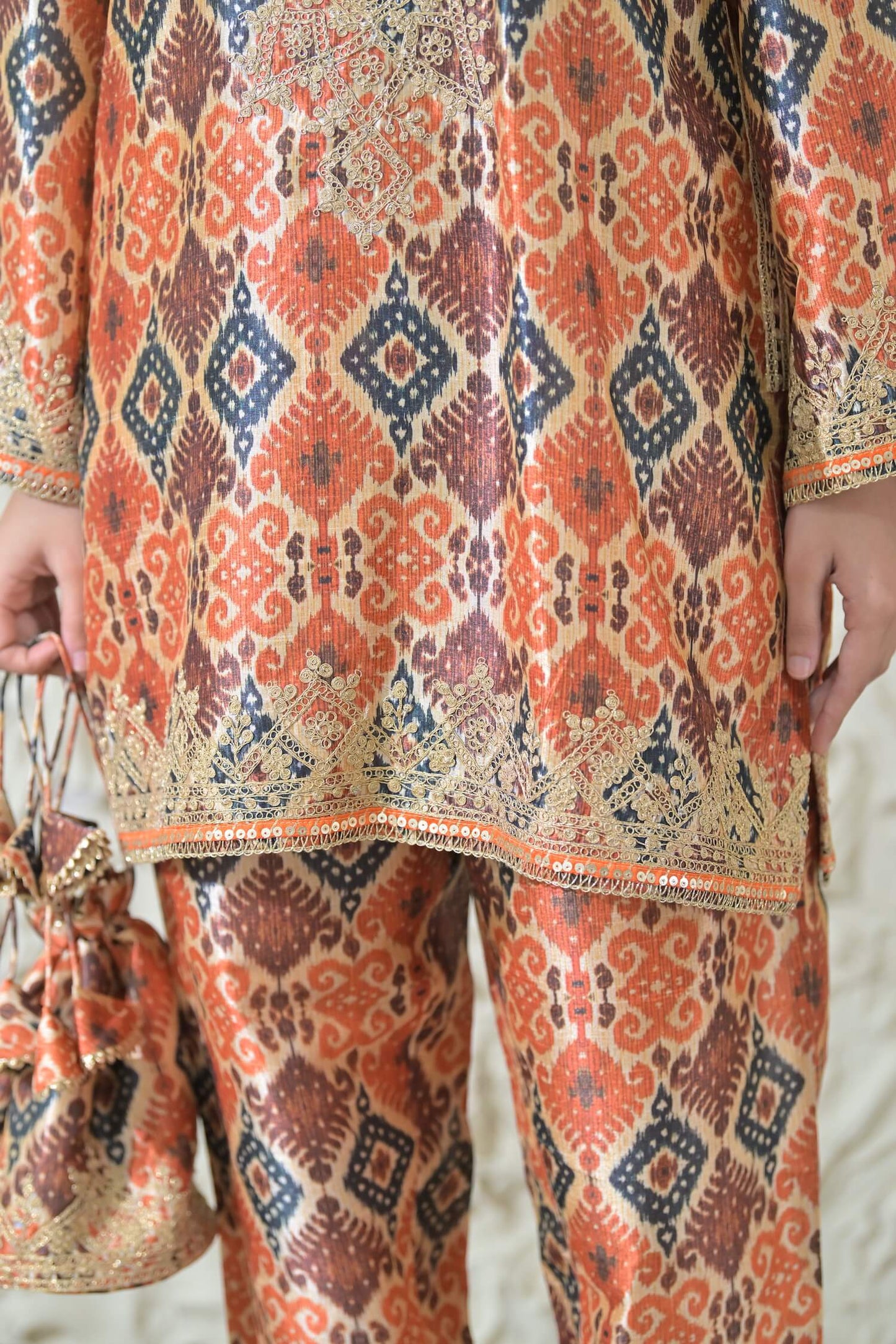 Beige Patola Embroidered Phiran Co-ord