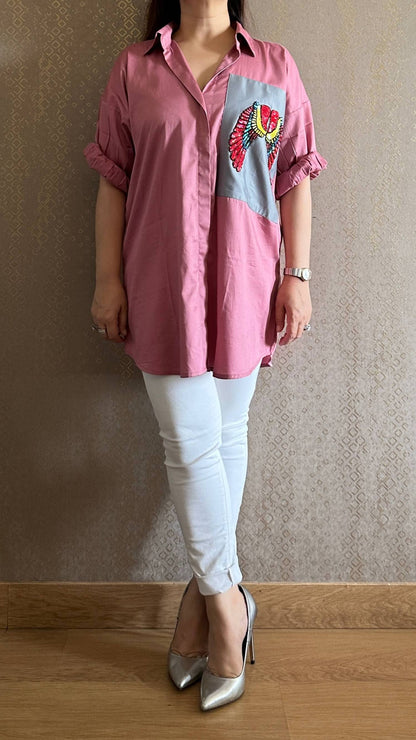 Pink Hand Embroidered Angel Wing Shirt