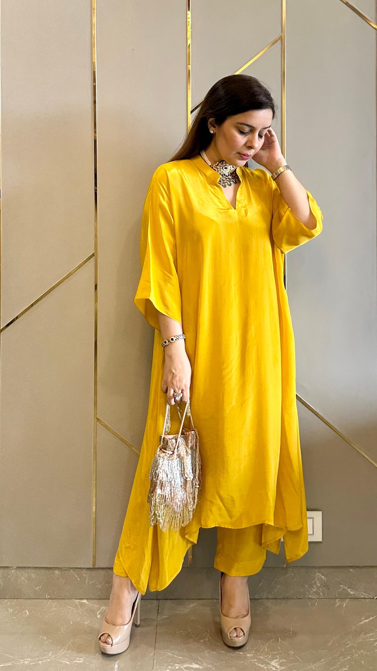 Yellow High Low Crepe Co-ord