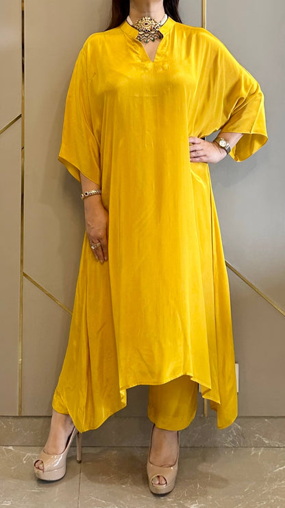 Yellow High Low Crepe Co-ord