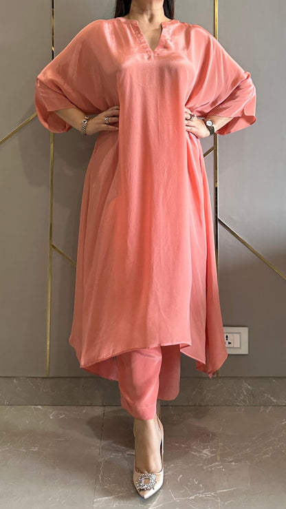Peach High Low Crepe Co-ord