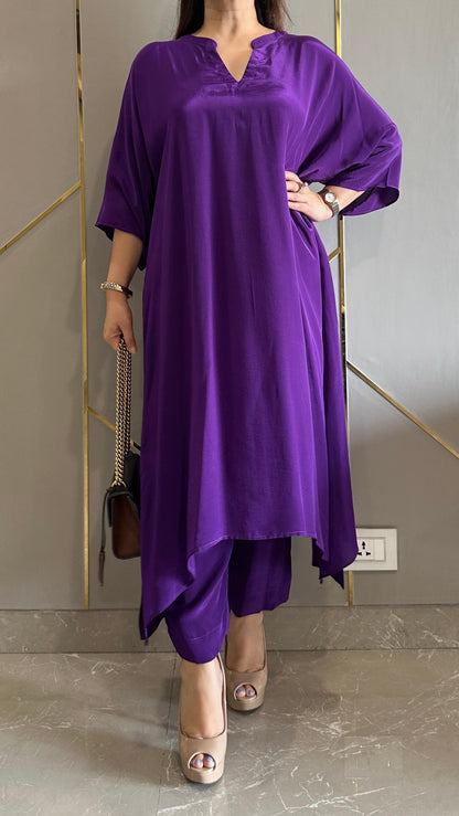 Purple High Low Crepe Co-ord