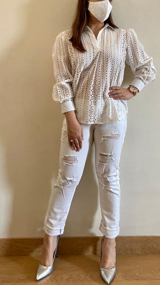 Pearl White Cutwork Short Shirt