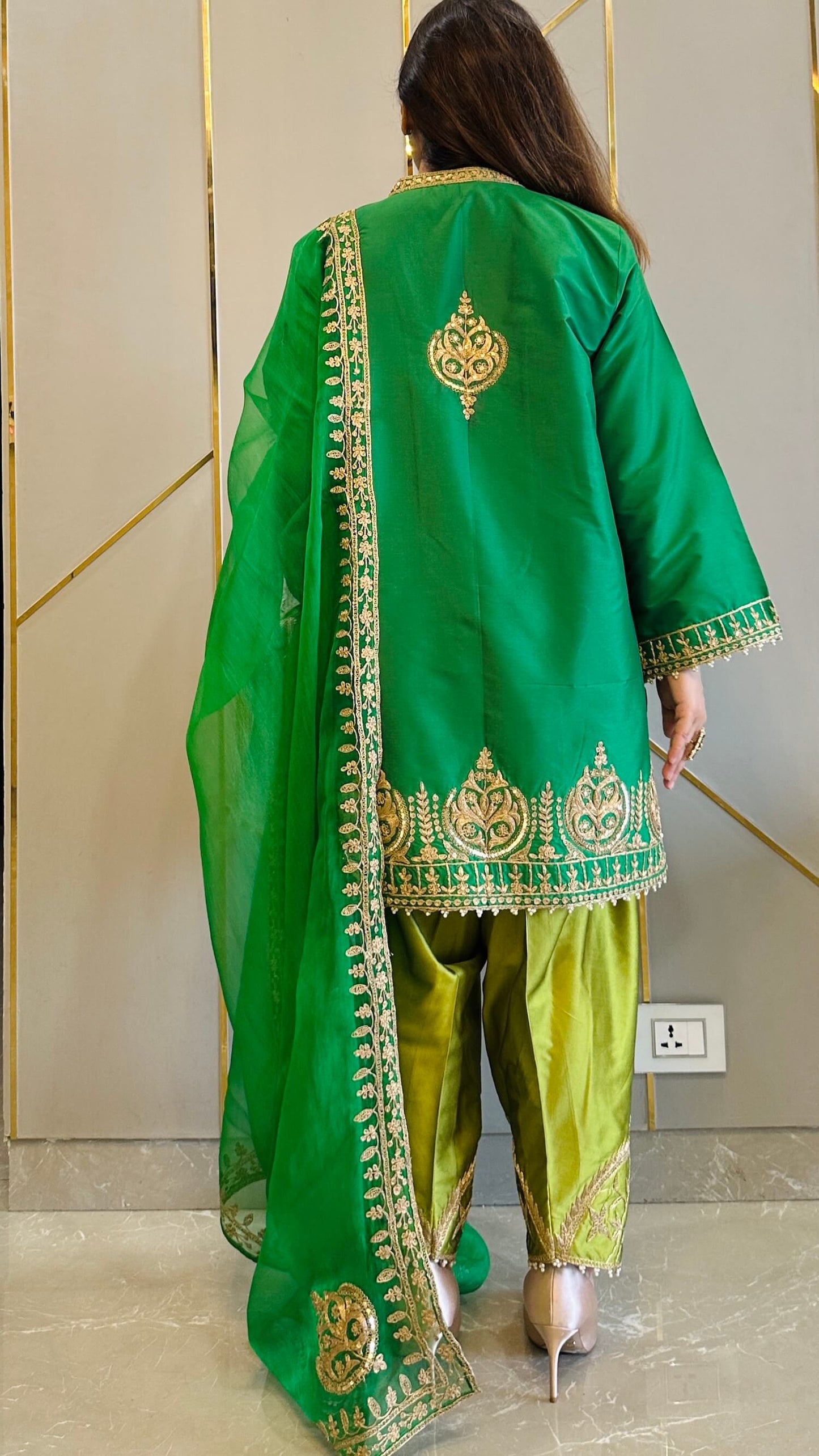 Green Hand and Dori Embroidered Short Phiran Suit