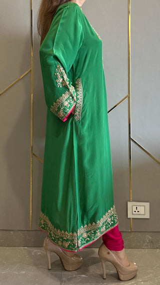 Fiza Fern Green Phiran Kurta with Churidar and Matching Potli