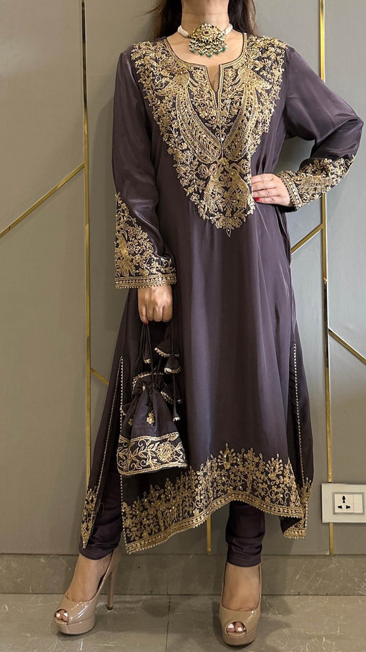 Baroque Grey Crepe Phiran Kurta with Churidar