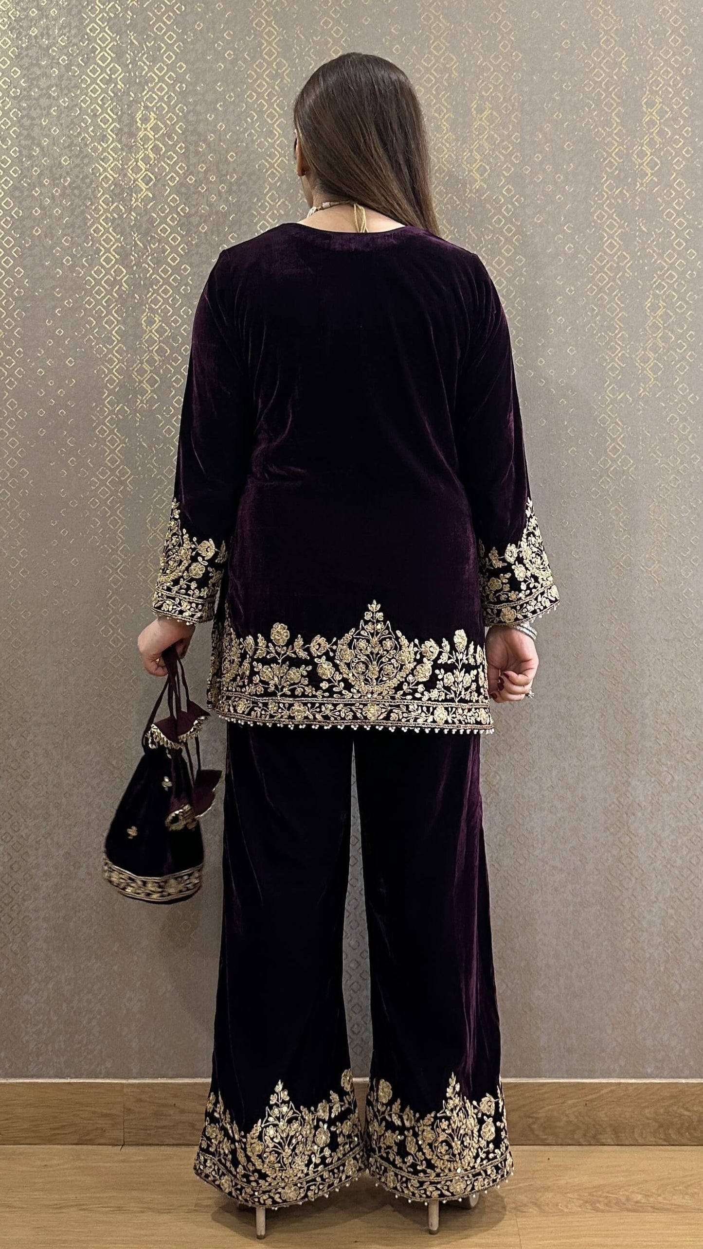 Deep Purple Mahanoor Velvet Hand Embroidered Co-ord