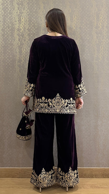 Deep Purple Mahanoor Velvet Hand Embroidered Co-ord