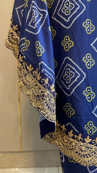 Navy Bandhej High Low Embroidered Co-ord