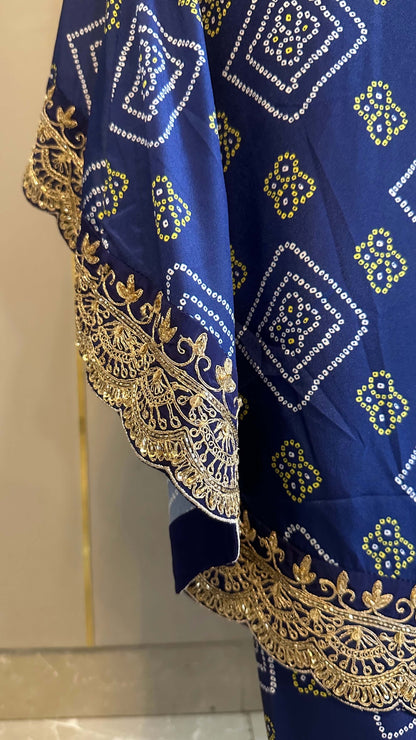 Navy Bandhej High Low Embroidered Co-ord