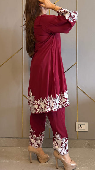 Red Embroidered Gara Co-ord Set with Optional Dupatta