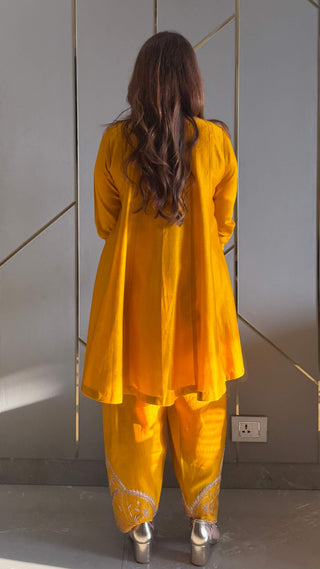 Mustard Bahaar Chanderi Kurta with Embroidered Salwar