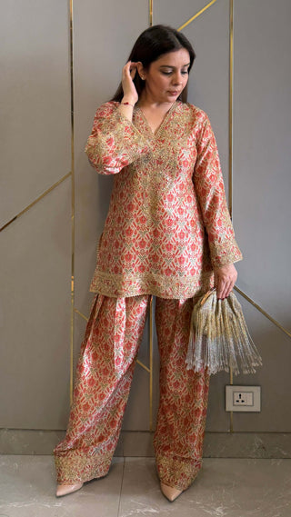 Orange and Ivory Patola Embroidered Coord with Optional Dupatta