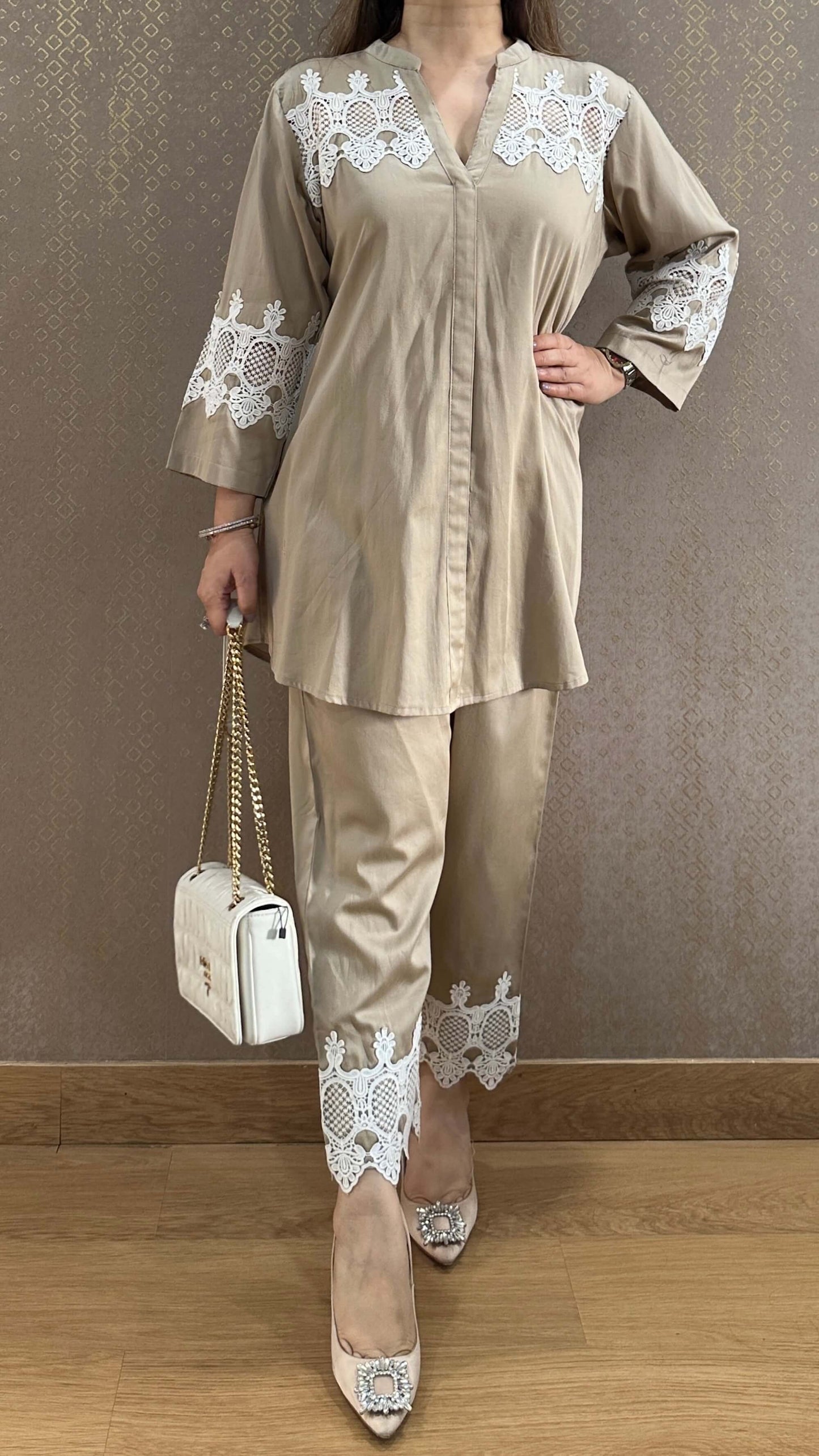 Mocha French Lace Cotton Co-ord Set