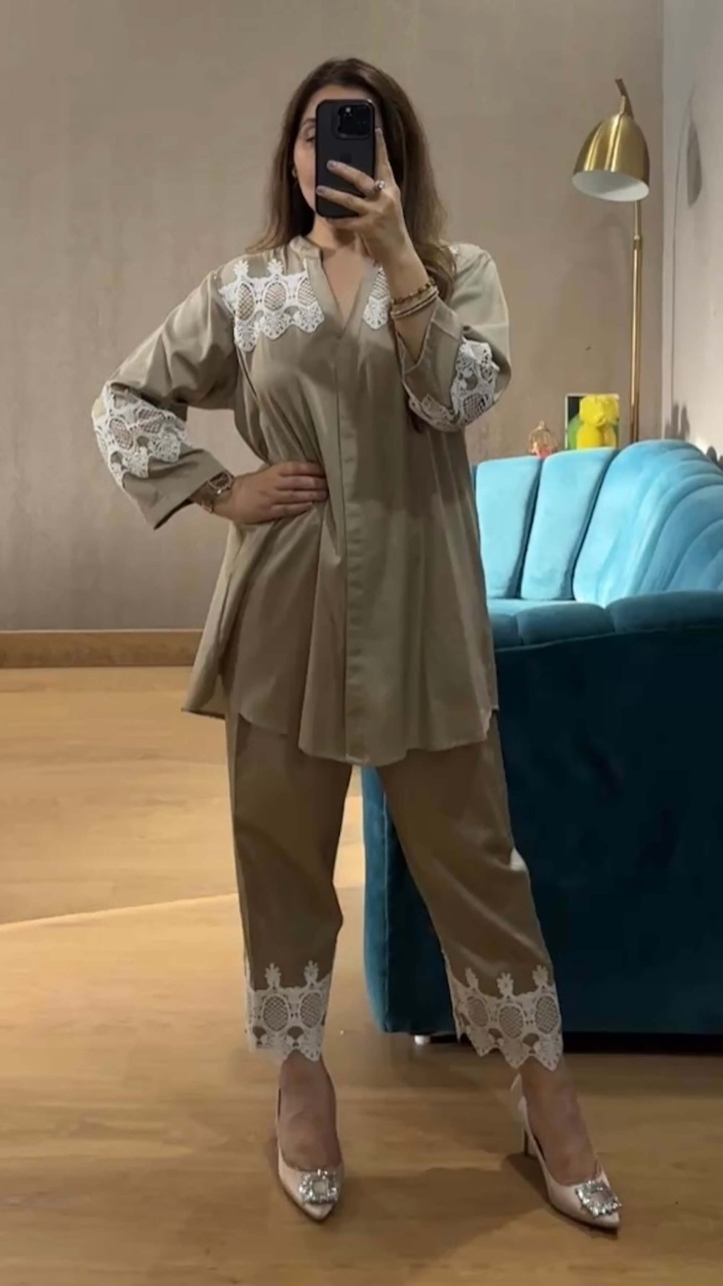 Mocha French Lace Cotton Co-ord Set
