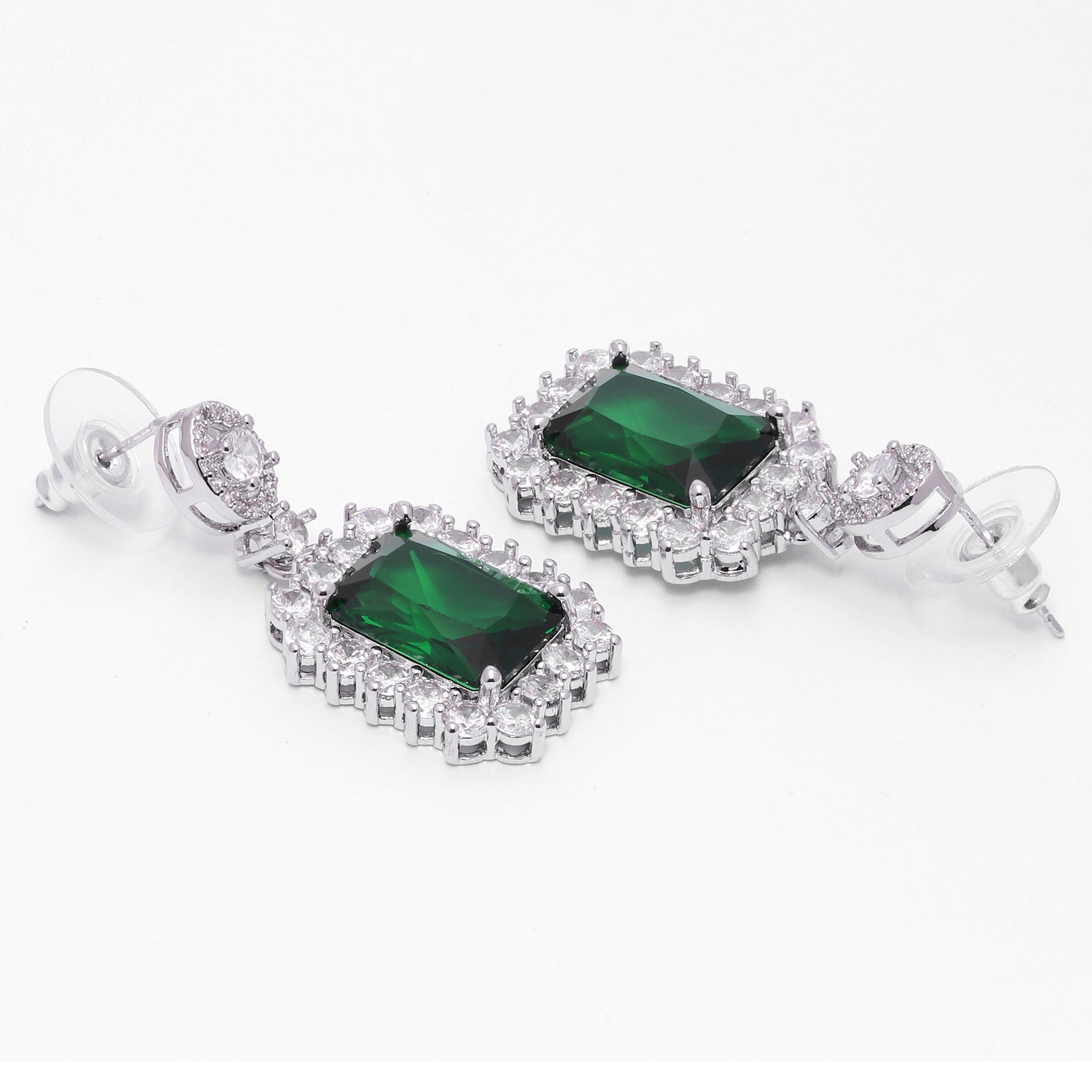 Sterling Silver Cushion Cut Teardrop Emerald Dangle Earrings – LSJ