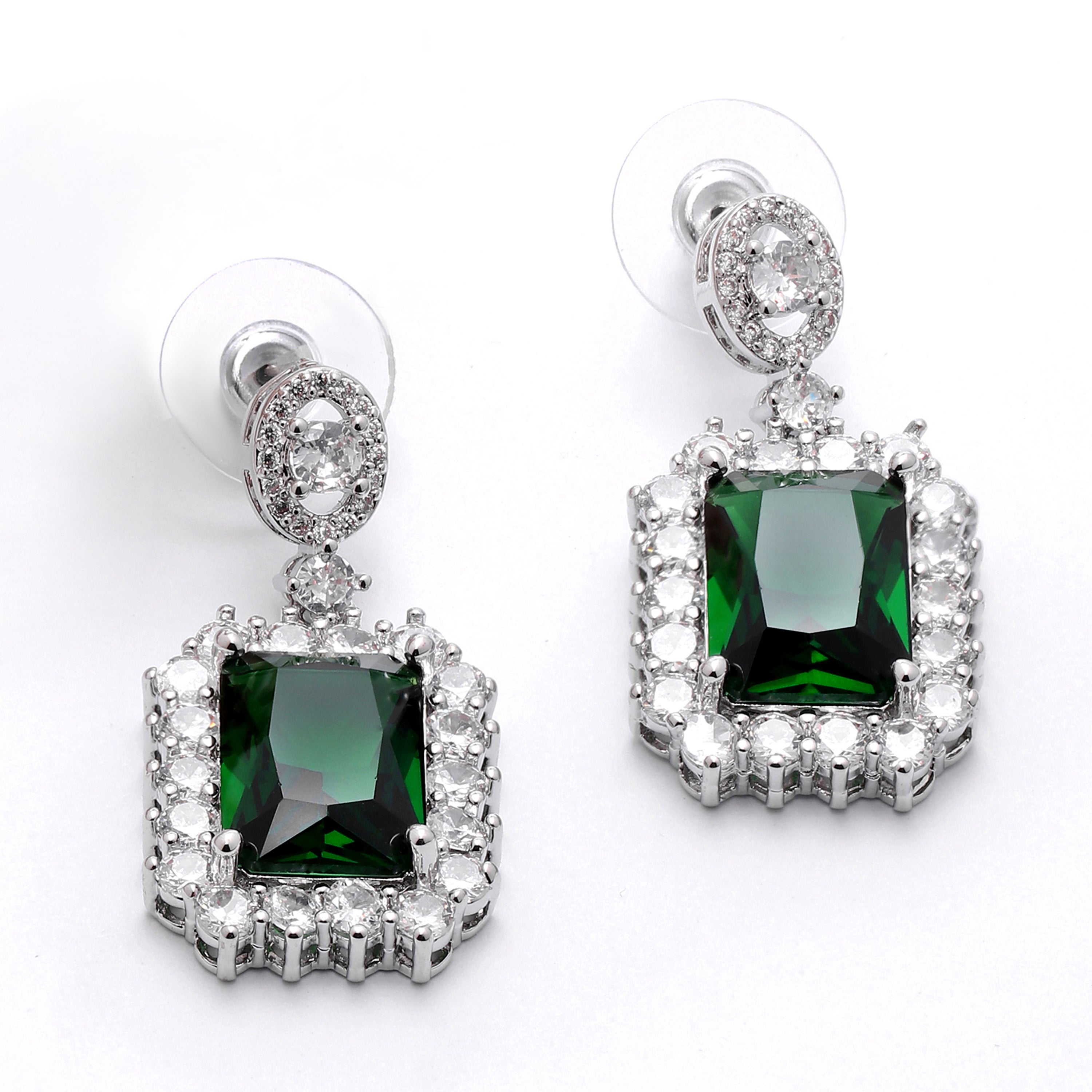 Emerald Cut Green Sapphire Drop Earrings for Women | SayaBling Jewelry