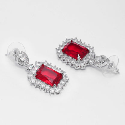 Ruby Red Zirconia Dangle Earrings