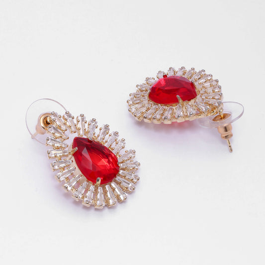 Oval Ruby Red Zircon Stud Earrings