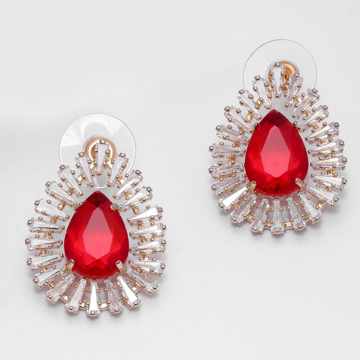 Oval Ruby Red Zircon Stud Earrings