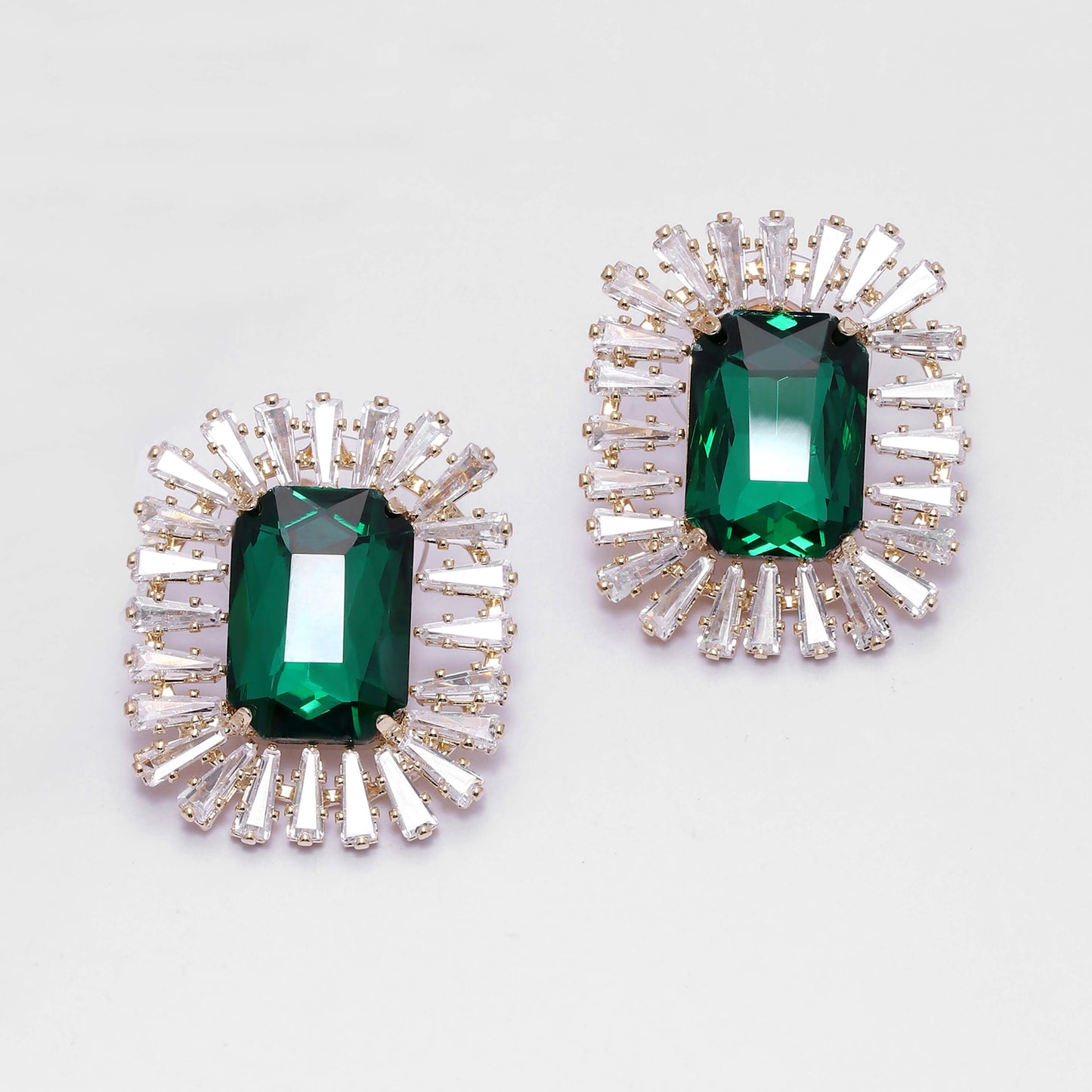 Emerald Green Zircon Stud Earrings