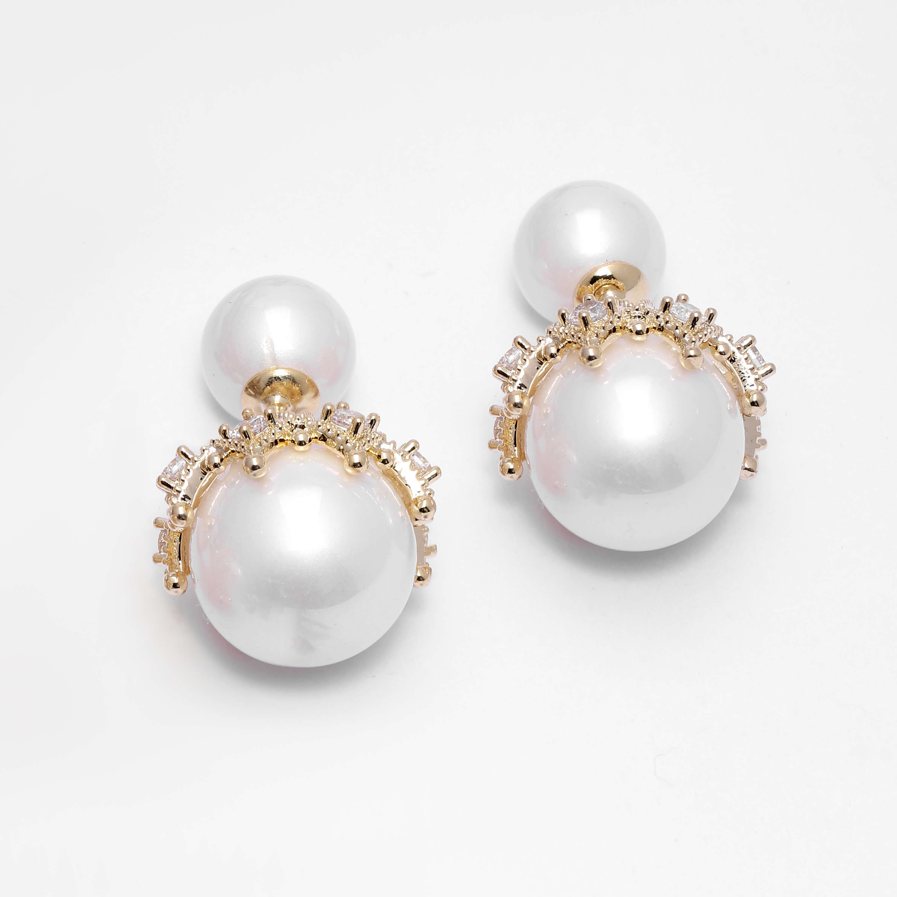 Yellow Gold Plated Mabe Pearl Stud Earrings | Lee Michaels Fine Jewelry