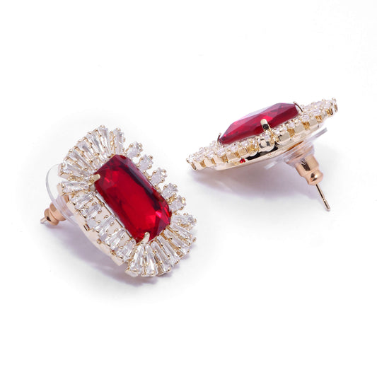 Ruby Red Zircon Stud Earrings