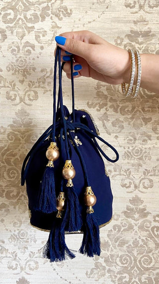 Navy Blue Mirror Potli Bag