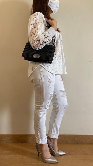 Pearl White Cutwork Short Shirt