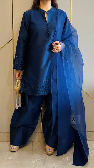 Navy Hand Embroidered Rani Co-ord with Farshi Salwar