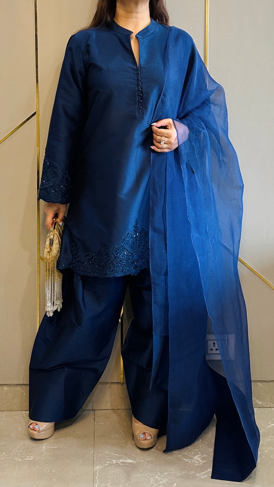 Navy Hand Embroidered Rani Co-ord with Farshi Salwar