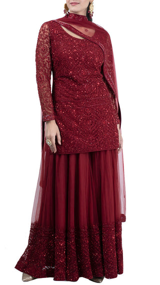 Maroon embroidered sharara set