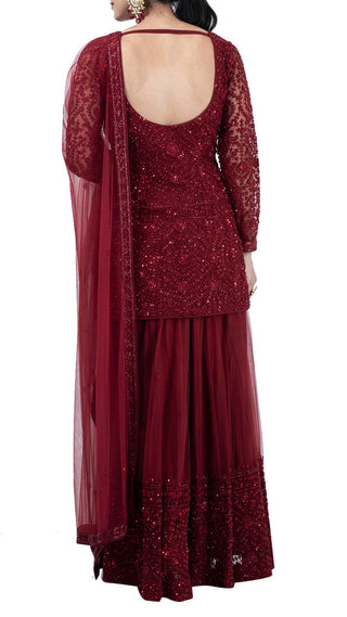 Maroon embroidered sharara set