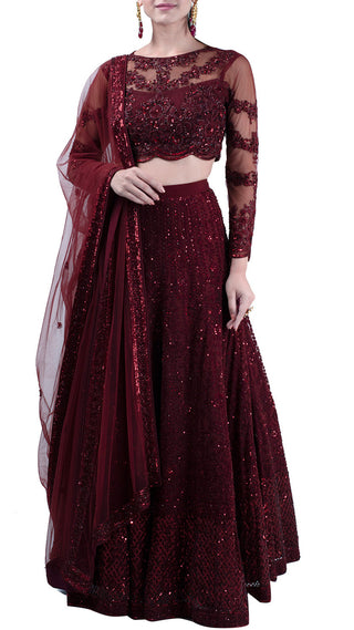 Maroon embroidered lehenga set